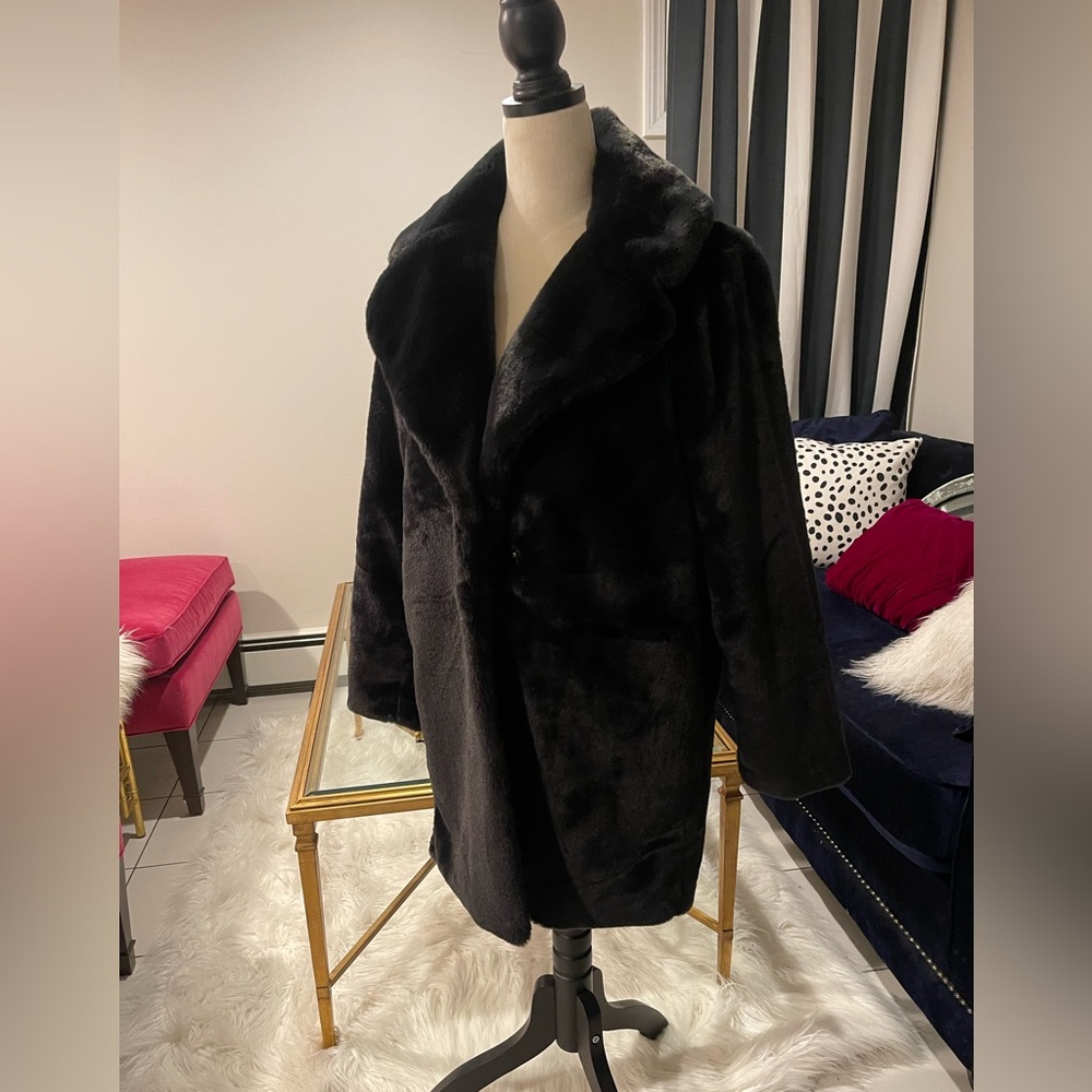 Abercrombie Faux Fur black coat Medium M
